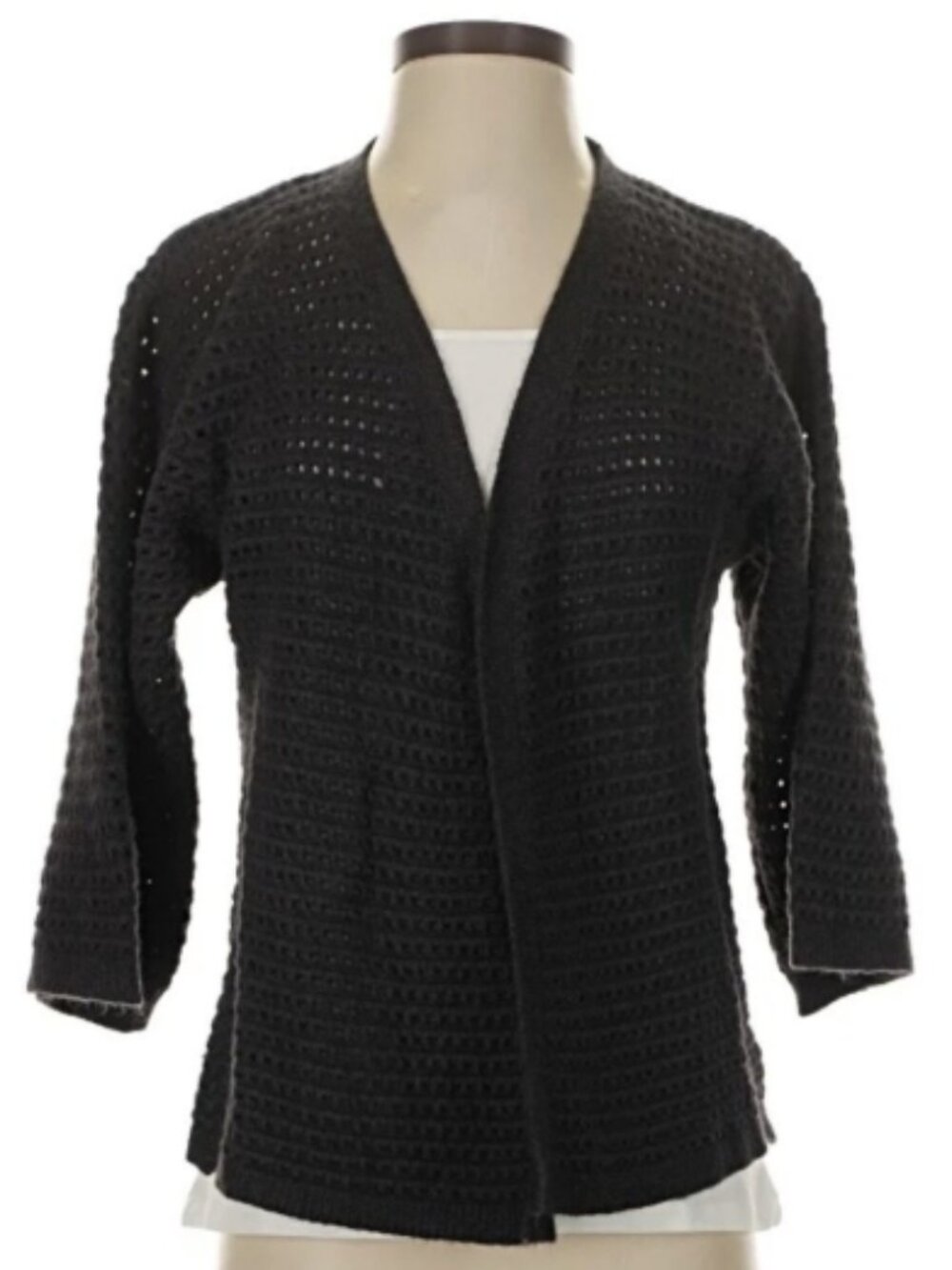 Akemi + Kin Black Woven Knit Cardigan Sweater 3/4 Sleeve Size Small